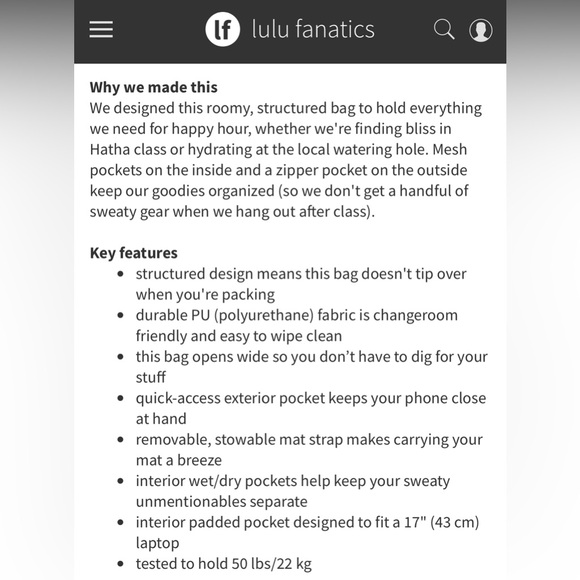 Lululemon Happy Hatha Hour Gym Bag Angel Wing & Soot Light - Picture 15 of 16